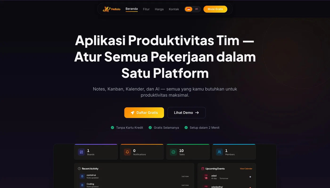 Tampilan proyek Helixio — SaaS Produktivitas Multi-tenant